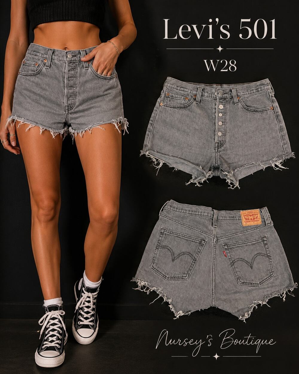 Levi’s 501 Gray Denim Cutoff Shorts Women’s W28 Button Fly Frayed Hem